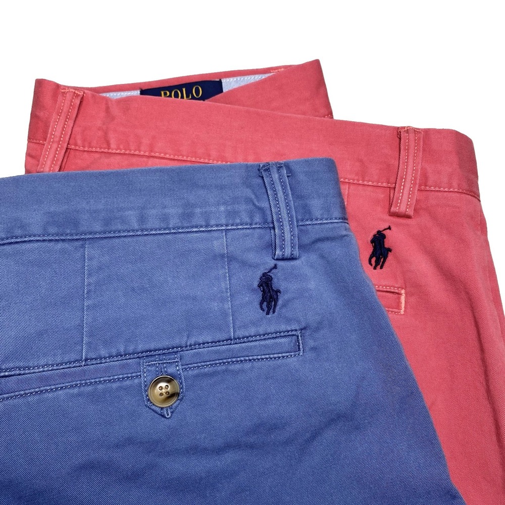 Lot of 2 Polo Ralph Lauren Stretch Straight Fit Chino Pants (36x29.5) Blue Pink